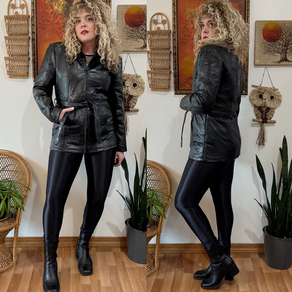 Y2k Black Patchwork Leather Jacket - image 1